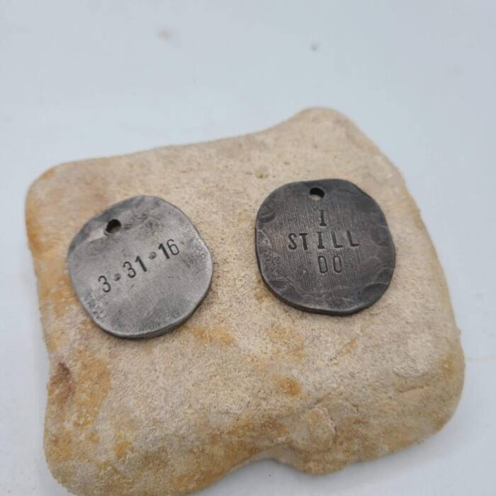 Iron Coin Keychain - Hand Stamped - Personalized 11th Anniversary Gift - Image 2